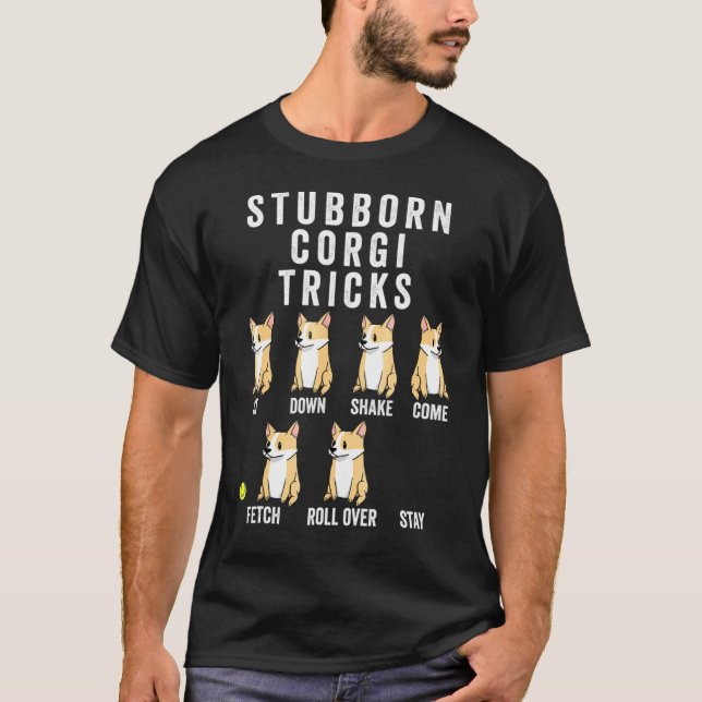 Camiseta Truques de Corgi Teimoso Cachorro (Frente)