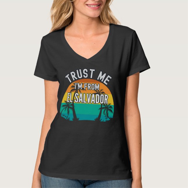 Camiseta Trust Me I'm From El Salvador Tropical Trees Vinta (Frente)