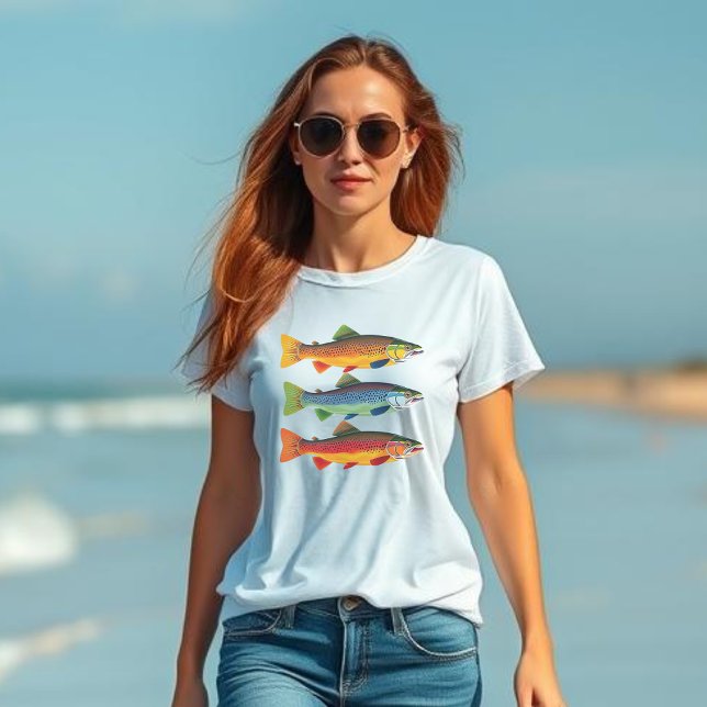 Camiseta Truta Arco-Íris Colorida (Colorful Rainbow Trout Fish-Fisherman Fashion Summer Beach)