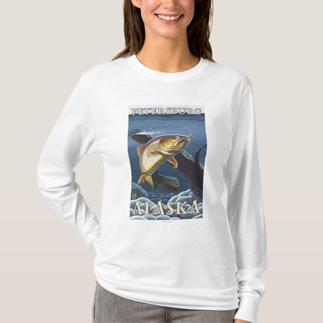 Camiseta Truta que pesca o secção transversal - (Frente)