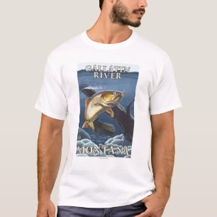 Camiseta Truta que pesca o secção transversal - rio do