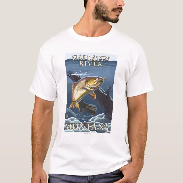 Camiseta Truta que pesca o secção transversal - rio do (Frente)