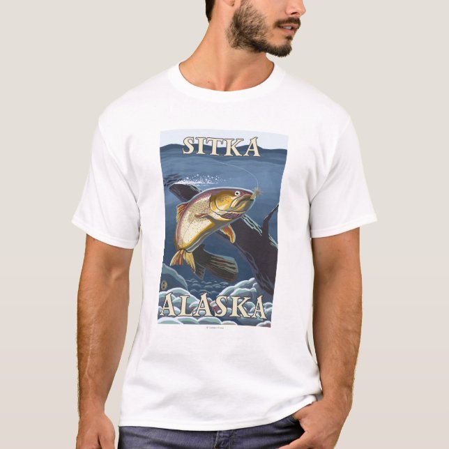 Camiseta Truta que pesca o secção transversal - Sitka, (Frente)