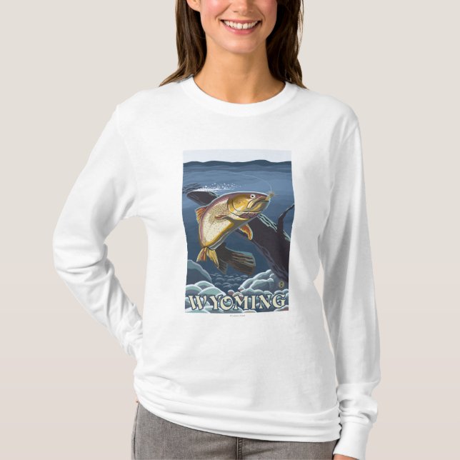 Camiseta Truta que pesca o secção transversal - Wyoming (Frente)