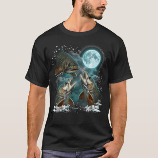 Camiseta Truta Salmão Pescador Lua Uivando Vintage