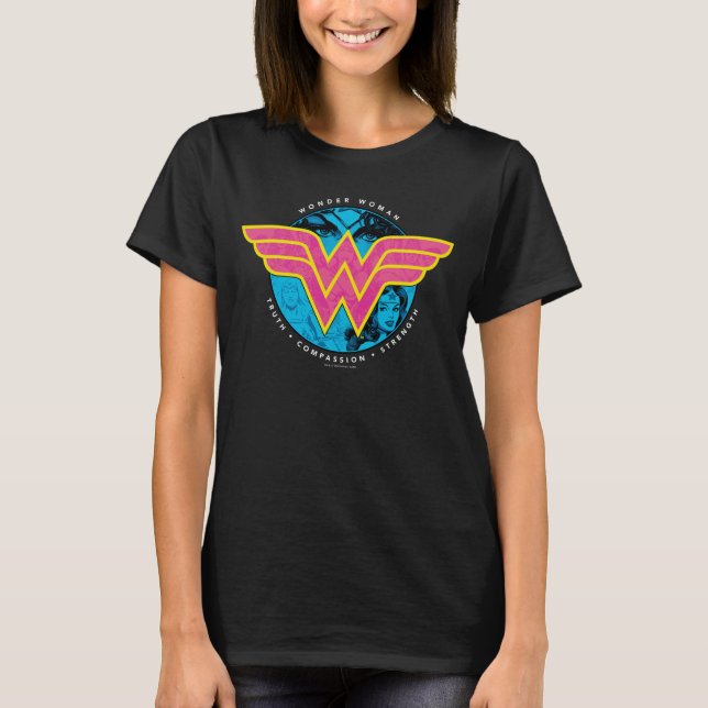 Camiseta Truth Compassion Strength Comic Wonder Woman Logo (Frente)