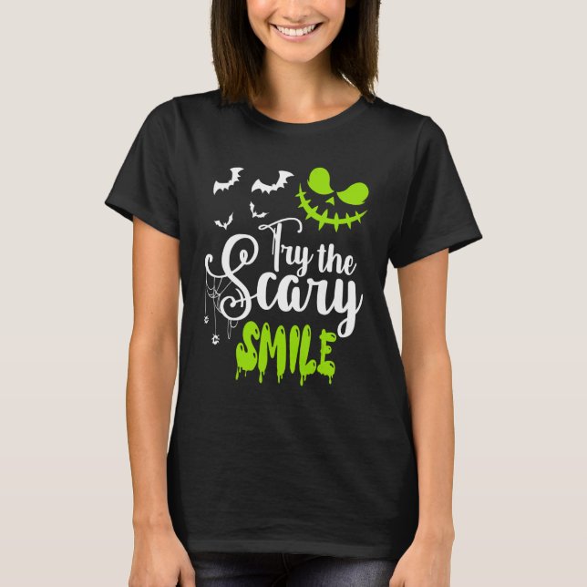 Camiseta Try The Scary Smile Pumpkin Jack O Lantern Face (Frente)