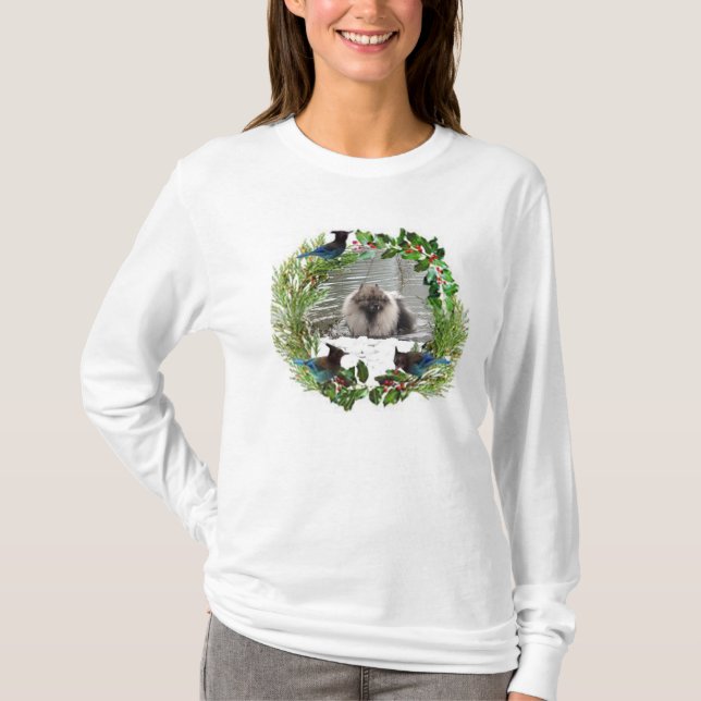 Camiseta Tshirt #2 do Keeshond do Natal (Frente)