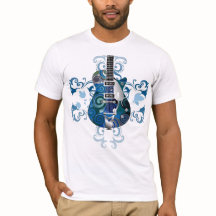tshirt azul da guitarra elétrica