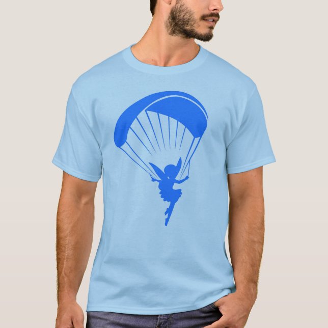 Camiseta Tshirt azul do duende do parapente (Frente)