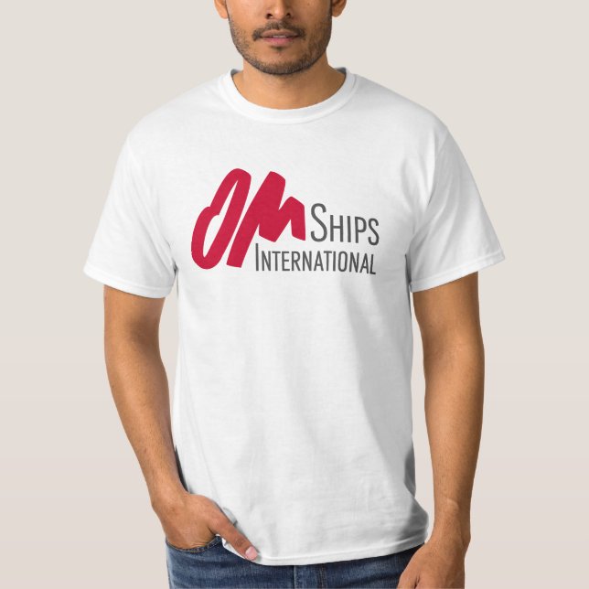 Camiseta Tshirt básico do logotipo dos navios de OM (Frente)