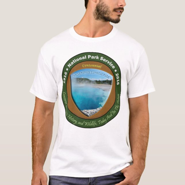 Camiseta TShirt centenário Yellowstone do parque nacional (Frente)