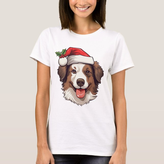 Camiseta Tshirt Christmas Border Collie Brown White (Frente)