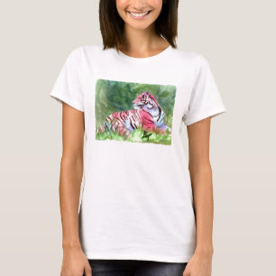 Camiseta Tshirt cor-de-rosa das senhoras do tigre