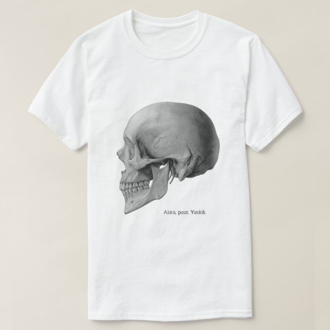 Camiseta Tshirt da ilustração de Hamlet do lado do crânio (Frente do Design)