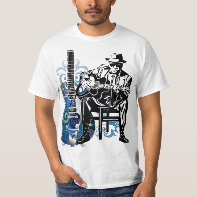 Camiseta tshirt da música do homem da guitarra dos azuis (Frente)