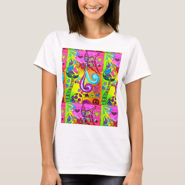 Camiseta tshirt de flower power do hippie (Frente)