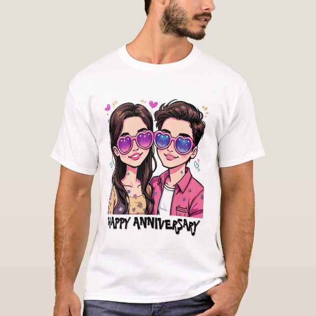 Camiseta Tshirt do Casal de Cartoons com Amor Reproduzido (Frente)
