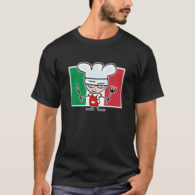 Camiseta Tshirt do cozinheiro chefe com bandeira italiana e (Frente)