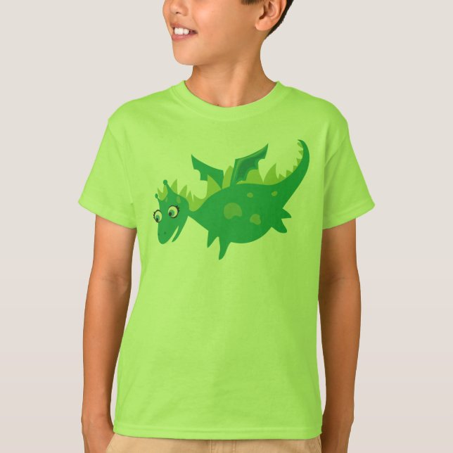 Camiseta Tshirt do dragão verde para miúdos (Frente)