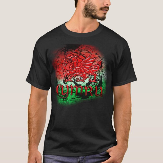 Camiseta TShirt do Grunge com dragão e Cymru de Galês (Frente)