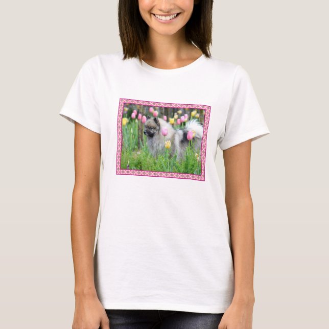 Camiseta Tshirt do Keeshond das tulipas do primavera (Frente)