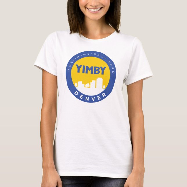 Camiseta Tshirt do logotipo do YIMBY Denver das mulheres (Frente)