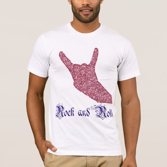 Camiseta Tshirt do sinal do rock and roll do brilho (Frente)