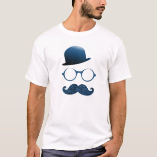Camiseta Tshirt homem branco chapéu luneta e bigode