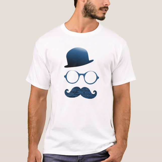 Camiseta Tshirt homem branco chapéu luneta e bigode (Frente)