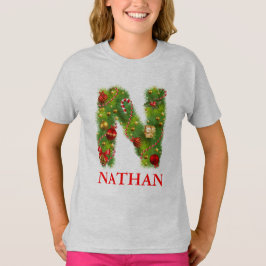 Camiseta tshirt inicial do monograma do Natal N
