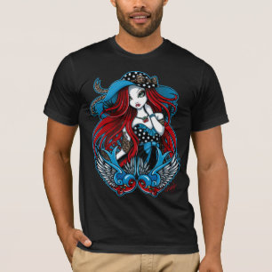 Camiseta TShirt Rockabilly do anjo do tatuagem da andorinha