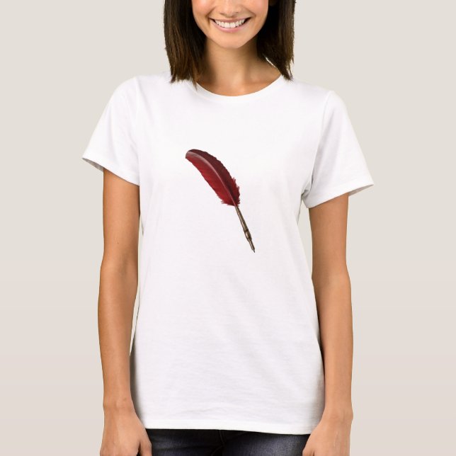 Camiseta Tshirt vermelho do quill dos escritores (Frente)