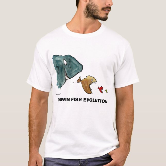Camiseta Tshit da EVOLUÇÃO dos PEIXES de DARWIN (Frente)