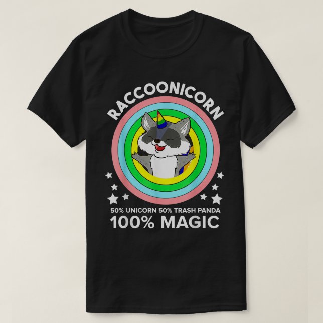 Camiseta TSirt Clássico com magia Raccoonicorn (Frente do Design)