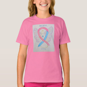 Camiseta TTTS Cor-de-rosa/Azul Fita de Sensibilização Friso