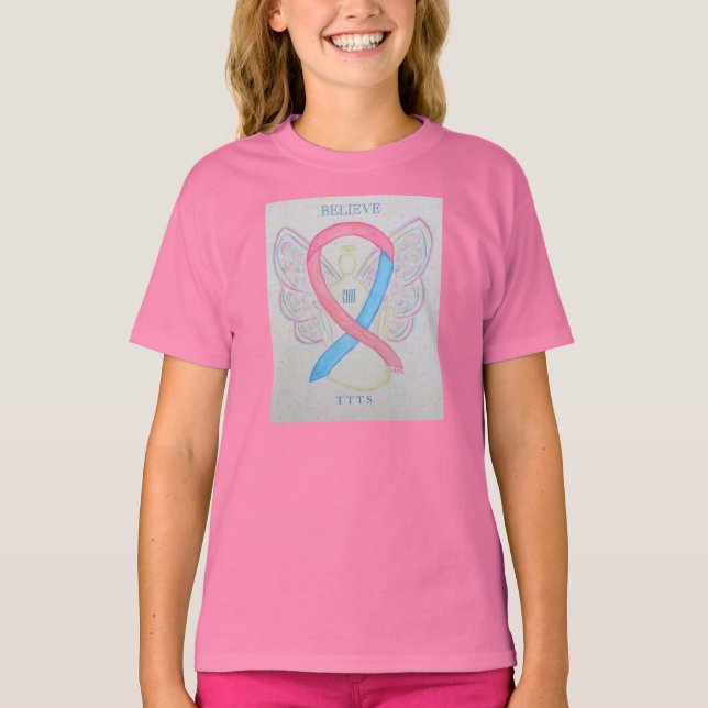 Camiseta TTTS Cor-de-rosa/Azul Fita de Sensibilização Friso (Frente)