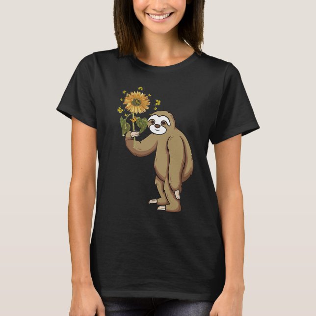 Camiseta Tu Cute Sloth Segurando Sunflower Animal Costume (Frente)