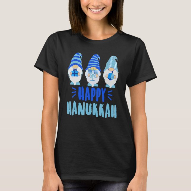 Camiseta Tu Happy Hanukkah 2022 Gnome Menorah Dreidel Costu (Frente)