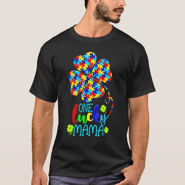 Camiseta Tu One Lucky Mama Heart Quebra-cabeça Autismo Cons (Frente)