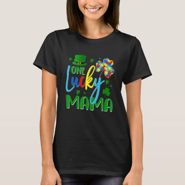 Camiseta Tu One Lucky Mama Heart Quebra-cabeça Autismo Cons (Frente)