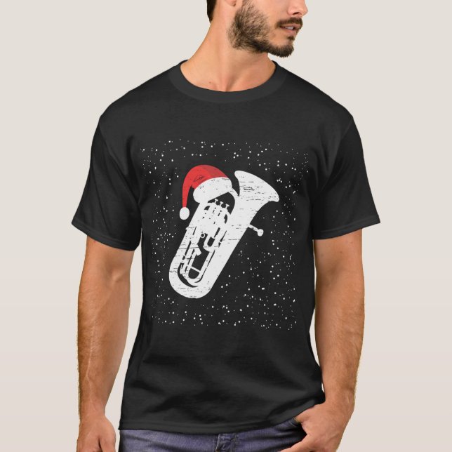 Camiseta Tuba com capacete de Papai noel para músicos no ma (Frente)