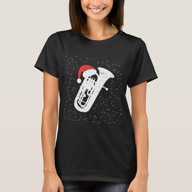 Camiseta Tuba com capacete de Papai noel para músicos no ma (Frente)