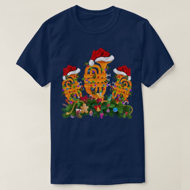 Camiseta Tuba Music Lover Xmas Lighting Santa Hat Tuba Chri (Frente do Design)