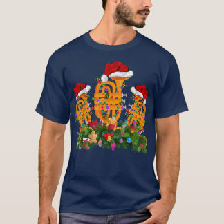 Camiseta Tuba Music Lover Xmas Lighting Santa Hat Tuba Chri