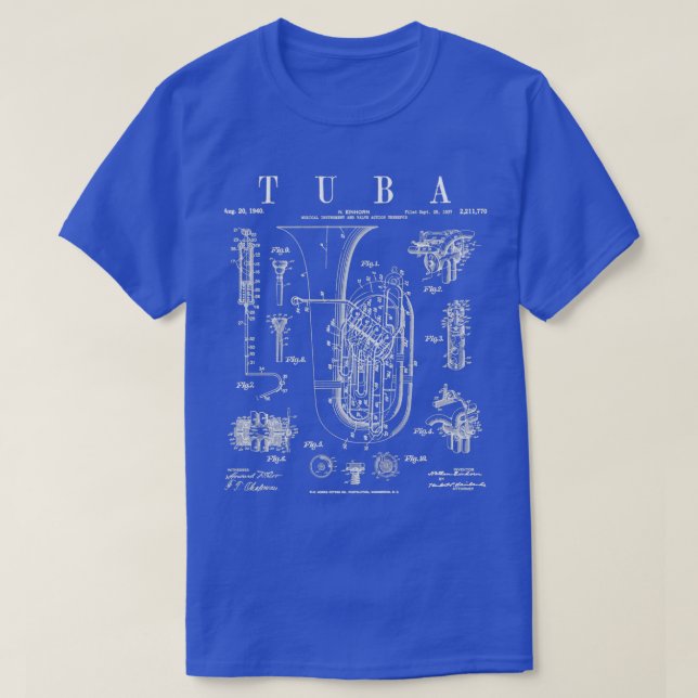 Camiseta Tuba Vintage Patente Tubaist Tubist Impressão (Frente do Design)