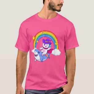 Camiseta Tubarão Andando Unicórnio, Garotas Meninas Arco-Ír