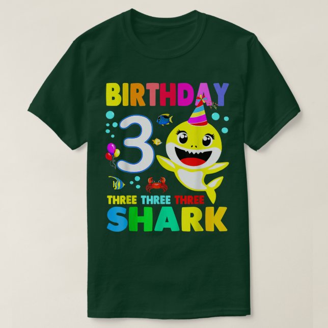Camiseta Tubarão Aniversário Com 3 Anos De aniversário de 3 (Frente do Design)