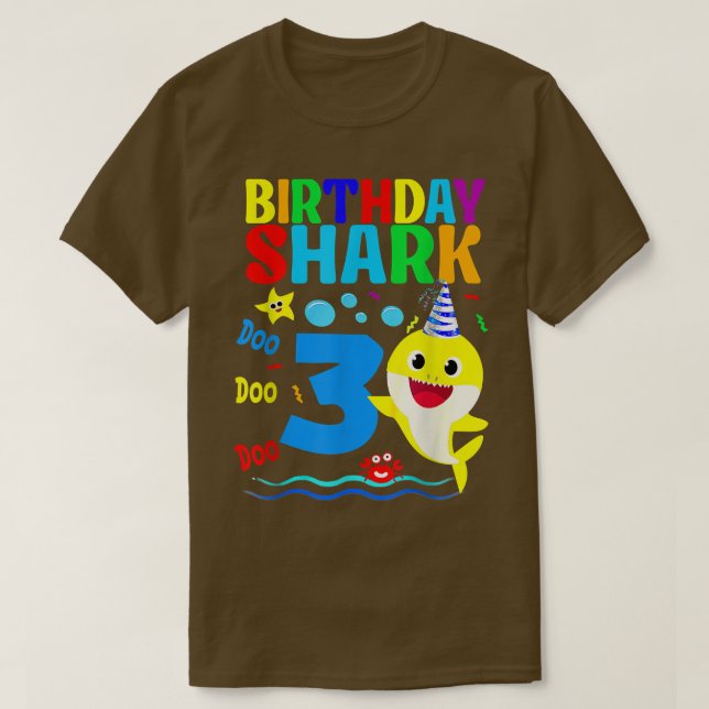 Camiseta Tubarão Aniversário Com 3 Anos De aniversário de 3 (Frente do Design)
