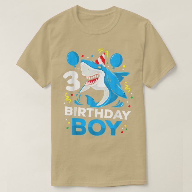 Camiseta Tubarão Aniversário Com 3 Anos De aniversário de 3 (Frente do Design)